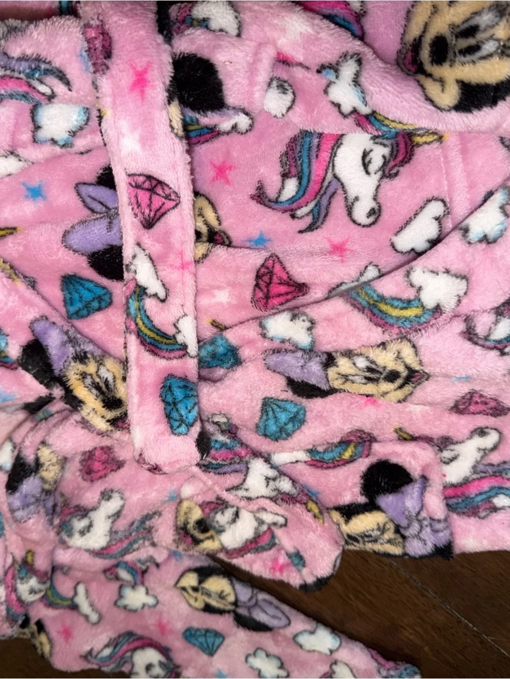 Toddler girl Pink Unicorn Plush Robe with Rainbow Accents